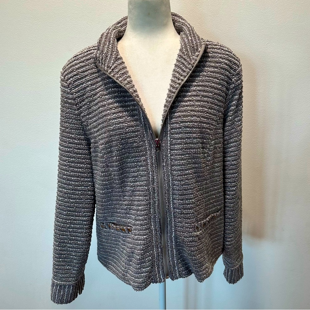 Erin London Pleated Grey Two Tone Collared Full Zip Up Jacket Women’s size XL